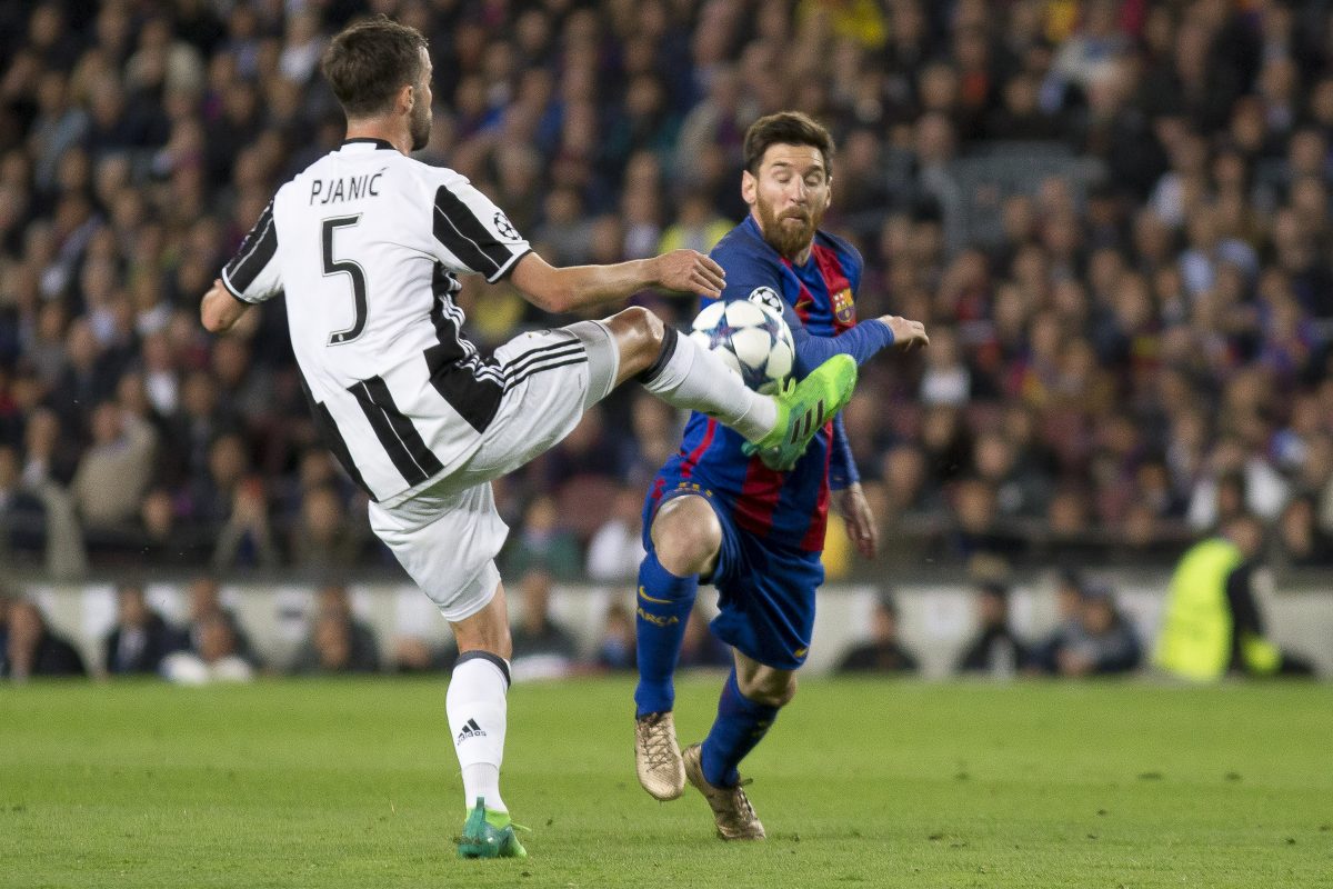 BARCELONA, SPAIN - April 19: Barcelona's Leo Messi vies with Juventus' Miralem Pjanic during the UEFA Champions League match between the FC Barcelona and Juventus FC at the Camp Nou stadium in Barcelona, Spain on April 15, 2017. ( Albert Llop - Anadolu Agency )
