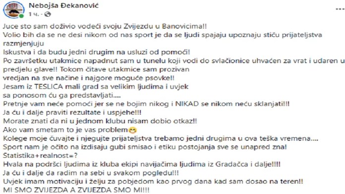 Đekanović, Đekanović doživio napad u Banovićima: &#8220;Uhvaćen sam za vrat i udaren u predjelu glave&#8221;
