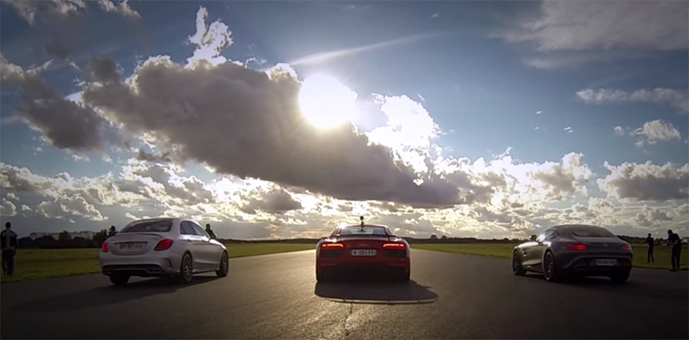 Video: Audi R8 V10 / Mercedes AMG GT S / Mercedes C 63 S AMG, Life.ba