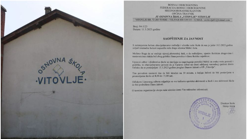 Iznenada preminula 11-godišnja djevojčica: Oglasila se OŠ &#8220;Vitovlje&#8221; kod Travnika, Life.ba
